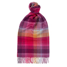 Glen Isla 100% Cashmere Scarf 70.8X11.8IN Classic Plaid Brushed Pink - Made In Scotland