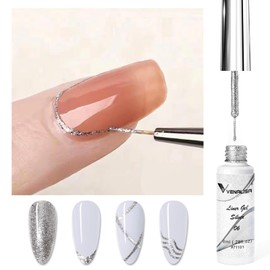 VENALISA Liner Gel Nail Polish 8ML 1 Pcs Silver Gel Polish With Thin Brush For French Nail Art Swirls Nail Design Soak Off UV Gel DIY at Home Manicure Salon