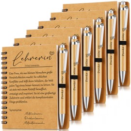 Sinmoe Set of 6 Thank You Gift for Teacher Farewell Gift Thank You Spiral Notepad Ballpoint Pen Wooden Gift for Teachers Primary School