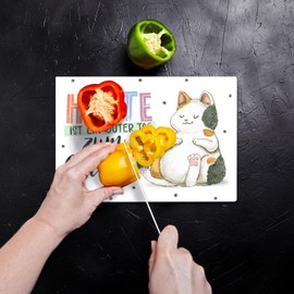 Glückskatze Glass Chopping Board with Saying "Heute ist ein guter Tag zum Chillen" (German Language) Colourful Kitchen Board for Cat Owners Cat Motif Women Happiness Birthday Glass Chopping Board