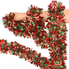 59 Feet Christmas Tinsel Garland Metallic Christmas Tree Garland Glitter Tinsel Twist Hanging for Christmas Tree Decorations, Indoor and Outdoor Christmas Garland Decorations(Red Green)