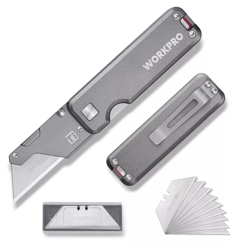 WORKPRO Premium Titanium Utility Knife CNC Unibody w/10 Extra Blades