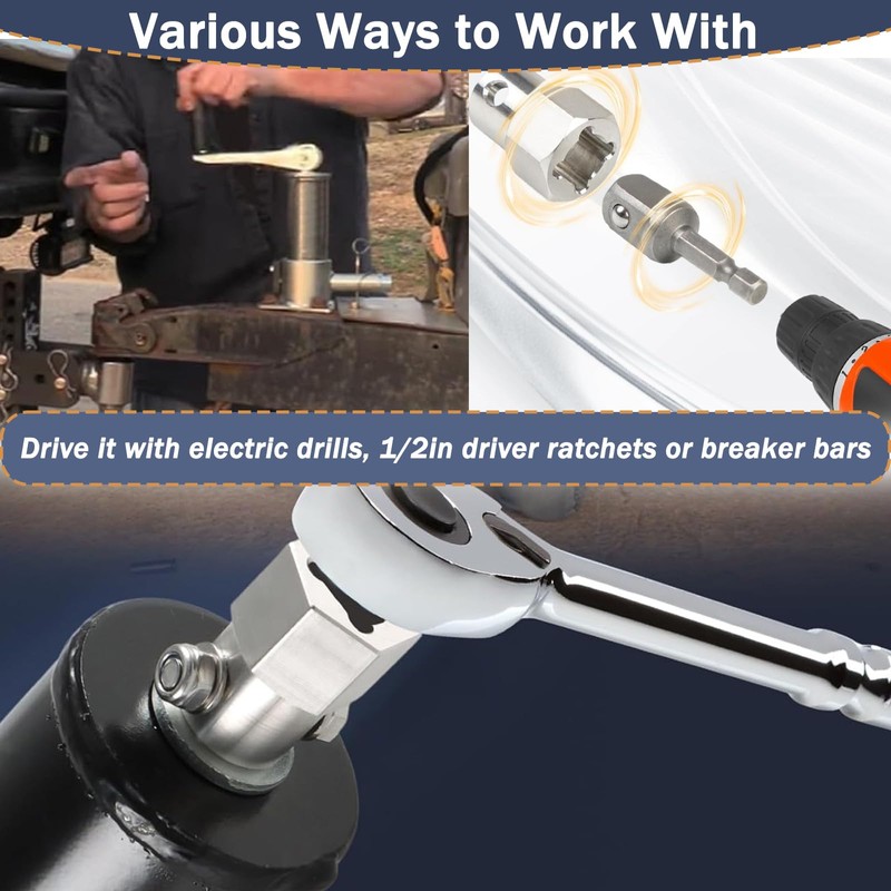 Upgraded Stainless Steel Top Wind Trailer Jack Crank Handle Cordless