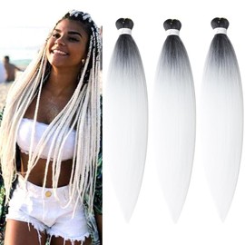 Pre Stretched Braiding Hair Extensions 30 Inch 3 Packs Crochet Twist Braids Hair High Temperature Synthetic Fiber Braid Hair Hot Water Setting（30",Black-White）