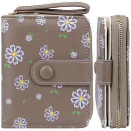 Farcauo Women's Purse with Flower Design with ID Compartment and Card Sleeves Small Wallet, #E Brown Flower Wallet Women, Classic