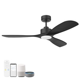 Hoenofly 52” Wood Smart Ceiling Fans with Lights Remote,Quiet DC Motor,Outdoor Indoor Ceiling Fan,Voice Control via WIFI Alexa App,Dimmable,Modern Black Ceiling Fan for Bedroom Patio Porch