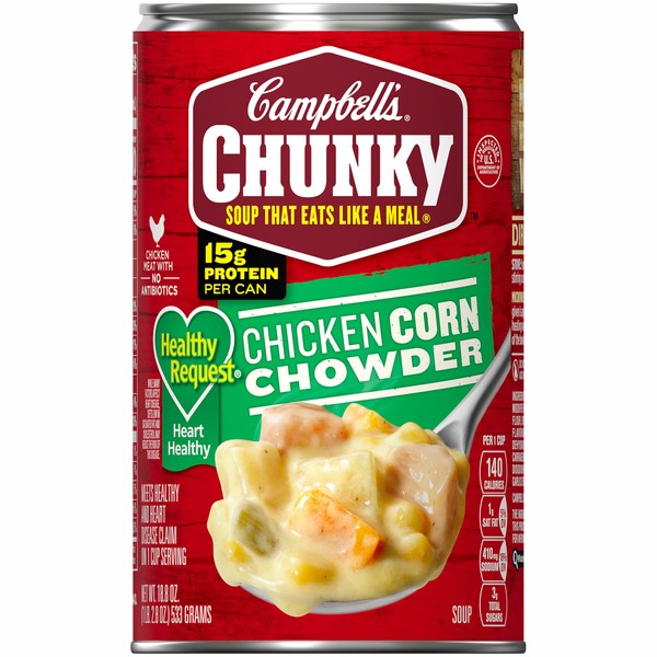 Campbell's Chunky Healthy Request Soup, Chicken Corn Chowder, 18.8 Oz, Pack of 12