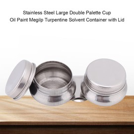 Turpentine Holder for Artists, Double Palette Cup Stainless Steel Palette Cup with Lid Artists Turpentine Holder Oil Painting Megilp Turpentine Solvent Container for Oil Paint