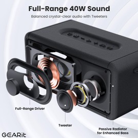 GEARit Portable Bluetooth Wireless Speakers - IPX6 Waterproof Speakers - 40W Loud Wireless Outdoor Speaker - AUX & TWS Pairing - Perfect for Gift, Home, Vacation