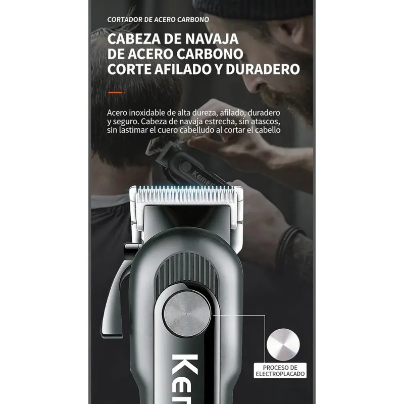 Kit Máquinas Cortadoras de Pelo Kemei Profesional con Display Digital