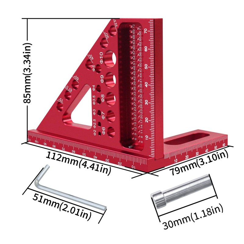3D Carpenter Square with Degrees Scriber, 22.5-90 Degree Drawing Line