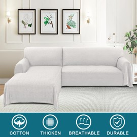 Turquoize Sectional Couch Covers L Shape Couch Cover Sectional Sofa Cover Washable 2 Pieces Couch Covers for Sectional Sofa Feature Geometrical Woven Jacquard Fabric (Chaise/2 Seats, White)