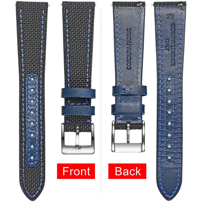 Hemsut Leather with Nylon Watch Strap 18 mm 20 mm