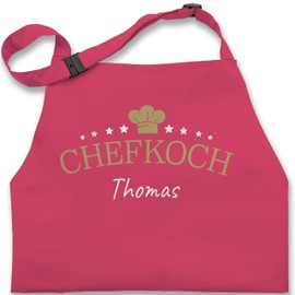 Geschenk mit Namen personalisiert by Shirtracer - Children's Apron Children Boys Girls - Cooking Apron - Chef with Name Gift for Chef, 5 Pink