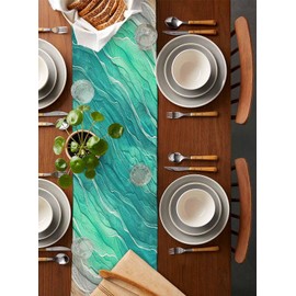 Boanket Green Teal Beach Table Runner - 90 Inch Long, Summer Coastal Kitchen Dining Table Runner Dresser Scarves, Green Ombre Nautical Seaside Home Decor for Coffee Table Wedding Party Banquet