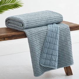 Levtex Home - Mills Waffle - Throw - Chambray Cotton Waffle - Throw Size 50 x 60in.