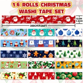 Joysoong - Juego de cintas Washi de Navidad e invierno, 16 rollos de cinta decorativa para diarios de balas, álbumes de recortes y regalos (1,5 x 3 m) - Santa, árbol, muñeco de nieve, pingüino, oso