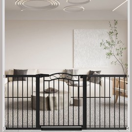 Extra Wide Baby Gate with Door Black-Large Walk through Baby Gates for Stairs Pressure Mounted no Drill-Indoor Long Tension Metal Child Pet Safety Gate 68.11"-70.87" Wide