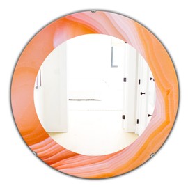 Design Art Marbled Geode 10' Mid-Century Modern Frameless Oval or Round Bathroom Mirror, 32x32-Round, Orange