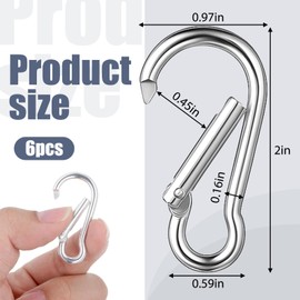 FdcZeyxior 6 PCS Flag Pole Rings Replacement Carabiner Clips, Silver Aluminum Alloy Flagpole Clips Spring Snap Hook Flagpole Hardware Accessories for Flags with Grommets, Key Chain, Camping, Backpack