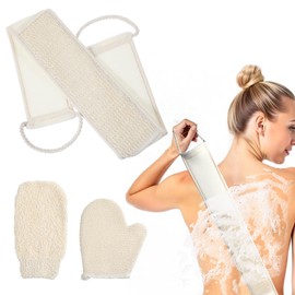 3 Pack Natural Loofah Sponge Exfoliating Body Scrubber Set Long Exfoliating Washcloth Towels Luffa Sponge Pads Mitts Shower Bath Glove for Men and Women Body Back Deep Clean Remove Dead Skin