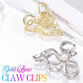 Zoestar Haarklammer mit Schleife, goldfarben, Metall, Perlen-Haarspange, rutschfest, stilvolles Haar-Accessoire für Damen und Mädchen, 2 Stück