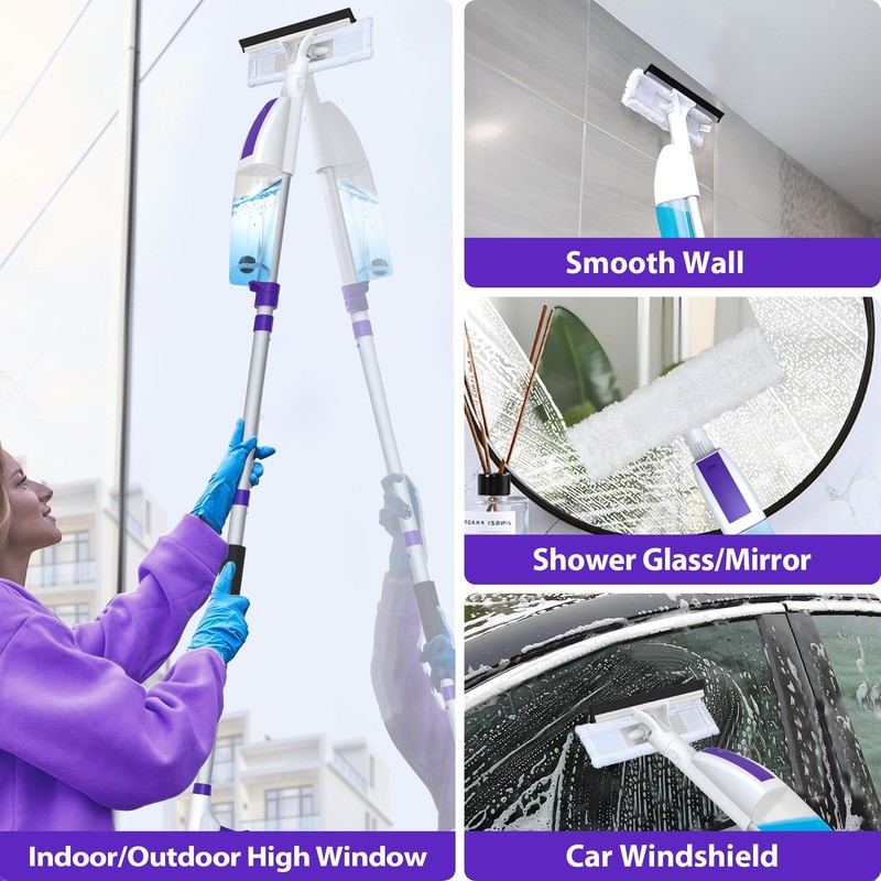Spray Window Squeegee with 60" Extension Pole, Window Cleaning Squeegee