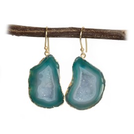 Dazzle Appeal Geode Druzy Fish Hook Natural Gemstone Earrings for Women, 20-30 mm (Green)
