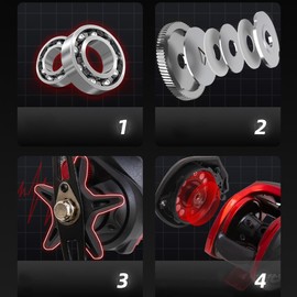 Wongfey Bait Reel, Left/Right Handle, Maximum Drag Force, 17.7 lbs (8 kg), Gear Ratio, 7.2:1, Lightweight, For Saltwater Fishing, Freshwater Fishing, For Beginners