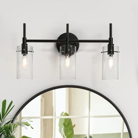 Bathroom Light Fixtures, Black Vanity Lights for Bathroom, 3 Light Bathroom Vanity Light, Black Wall Sconces Lighting with Clear Glass Shades