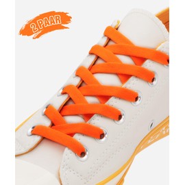 Puzeam 2 Pairs Flat Shoe Laces for Sneakers, (8mm Width) Replacement Shoe Laces for Casual Shoes, Sports Shoes, Trainers, neon orange, 120