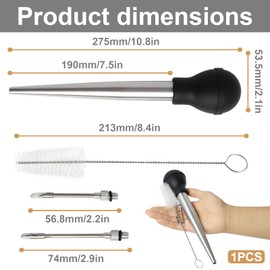 Bratenspritze aus Edelstahl für Marinaden, inklusive 2 Nadeln, Reinigungsbürste, Bratensaftspritze, für BBQ und Küche, Fleischinjektor für saftiges und aromatisches Fleisch