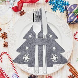KOIROI Cutlery Holder Christmas Felt, Pack of 12 Christmas Cutlery Bags, Cutlery Holder Christmas, Christmas Tree Pattern, Christmas Decoration Table, Cutlery Bag Felt for Christmas Table Decoration