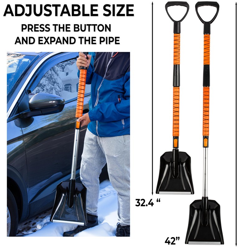 ZONETECH Extendable Snow Squeegee,Ice Scraper and Shovel 42" Lenght- Rotating