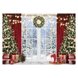 Allenjoy 82" x 59" Christmas Window Backdrop for Photography Winter Merry Xmas Tree Background Snow Holiday Photobooth Portrait Party Banner Festival Photo Studio Props Supplies