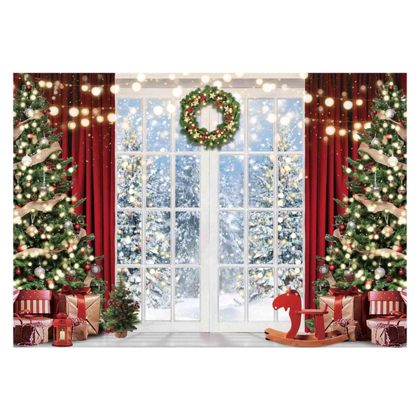 Allenjoy 82" x 59" Christmas Window Backdrop for Photography Winter