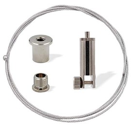 Hanging Set for Displays, Information Signs, Company Signs, Advertising Signs, Ceiling Fixer, Screw Cap Display Holder/Wire Rope Holder, Wire Rope Diameter 1.5 mm, Length 1500 mm