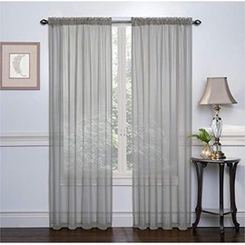 Ruthy's Textile 2 Piece Sheer Curtains Voile Window Treatment Rod Pocket Curtain Panels for Bedroom and Living Room 54 x 84 inches Long - Color: Grey