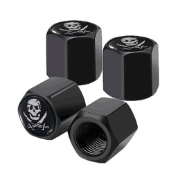 Ajxn 4 Pack Pirate Skull Tire Wheel Stem Caps with Rubber Ring Dustproof Seal Cover Hexagon Tyre Valve Cap Fits for Cars SUVs Trucks Bicycles Motorcycles