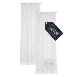 SCHÖNER WOHNEN Eyelet Curtains, Set of 2, White, Semi-Transparent, Curtain Scarves, 140 x 250 cm with Eyelets, Transparent Curtains for Living Room and Bedroom, Modern Curtains, Translucent, Oeko-Tex