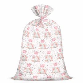 WRAPAHOLIC 56" Large Baby Boy Plastic Gift Bag - Adorable Pink Elephant with Baby Girl Lettering Design for Baby Shower, Kids Birthdays, Parties, Celebrating, or Any Occasion - 56" H x 36" W