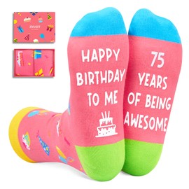 Zmart 75th Birthday Gift Socks - Funny Birthday Presents for 75 Year Old Women, 75th Bday Gift for Grandma Pink
