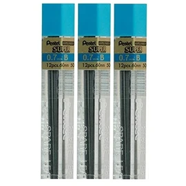 Pentel 0.7mm Size B Shade Hardness Pencil Refill Replacement Spare Leads Hi Pollymer Super For Automatic & Mechanical Pencils (Pack Of 3 Tubes - 36 Pieces)