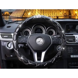 YUNZLAN Crystal Rhinestone car Steering Wheel Cover, Bling Bling Crystal Crown Leather Non-Slip Universal 15 inch/38 cm Steering Wheel Cover (Crown)
