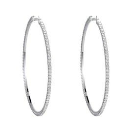 Nzexlyva Silver Hoop Earrings for Women, Diamond Earrings with Rhinestones, Large Hoops Sparkly Diamond Hoop Earrings, Perfect for Birthdays, Weddings, Parties or Everyday Wear (80mm)