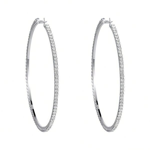 Nzexlyva Silver Hoop Earrings for Women, Diamond Earrings with Rhinestones,