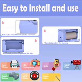 Kids Camera Instant Print, Christmas Birthday Gifts for Girls Boys, Selfie Digital Camera with 1080P Videos,Toddler Portable Travel Camera Toy for 4 5 6 7 8 9 Year Old Boys Girls (Blue)