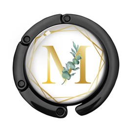 KANGYUSO Gold Initial Foldable Purse Hook Gifts, Eucalyptus Letter Handbag Hanger, Women's Bag Hanger Holder, Round Purse Table Hook, Funny Desk Decor Gifts for Women Coworker Friend (Eucalyptus M)