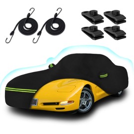 Car Cover for 1997-2004 Corvette C5, 6 Layers 210T Sun Rain UV Dust Snow Protection Outdoor Car Cover with Zipper Door and Windproof Straps for Chevy Corvette C5-Black
