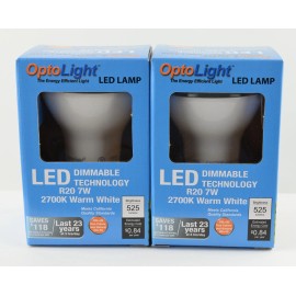 Optolight Opto-Light Dimmable LED Lamp 2700K Warm White  R20 7W New Lot of 2